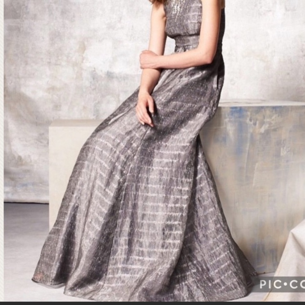 Aidan Mattox V-Neckline organza fit and flare sleeveless gown - Picture 5 of 6